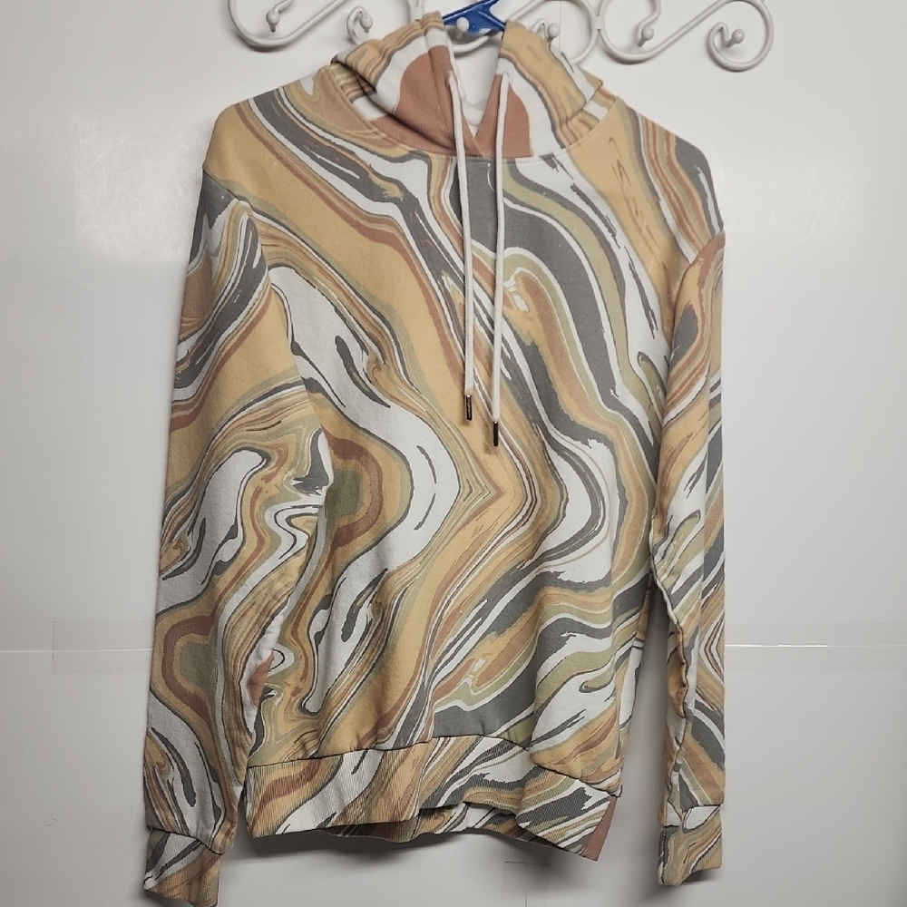 elevenparis. Cream and Tan Hoodie Sweatshirt Sz S/P Hippie 60s Comfy Unique Rare